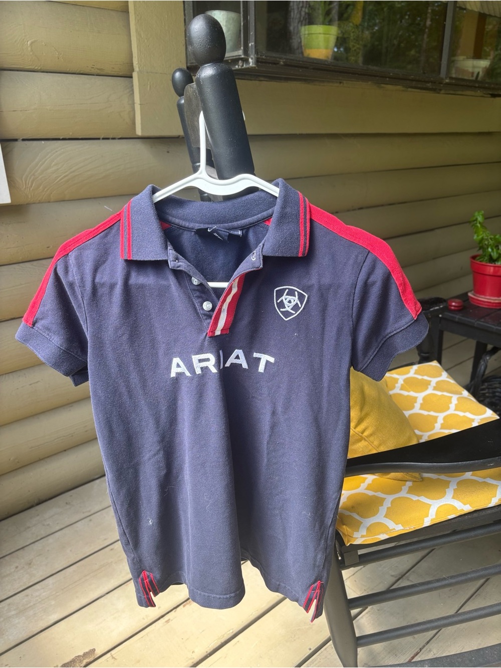 Ariat Navy Polo with Red Shoulder Stripes